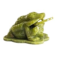 Feng Shui Jade Money Frog Three Legged Wealth Frog or Money Toad Statue Car Dashboard Decors Attract Wealth and Good Luck --addune (Green, S)