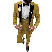 Men's Tuxedos Suit 3 Piece Slim Fit Tuxedo for Men Wedding Double Breated Suits Prom Suit with Tie Blazer Vest Pants Set