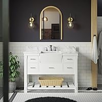 Charlotte 48-inch Farmhouse Bathroom Vanity (Carrara/White): Includes White Cabinet with Authentic Italian Carrara Marble Countertop and White Ceramic Apron Sink