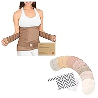 KeaBabies 3-in-1 Postpartum Belly Band, Post Partum Recovery and 14-Pack Organic Nursing Pads - Postpartum Belly Wrap Shapewear Belt - Washable Breast Pads for Breastfeeding - Post Partum Waist Binder
