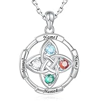 Engraved Four Names Celtic Knot Birthstone Necklace Silver 10K 14K 18K Gold Customized Name Irish Celtic Knot Pendant Necklace Gift for Women Girl