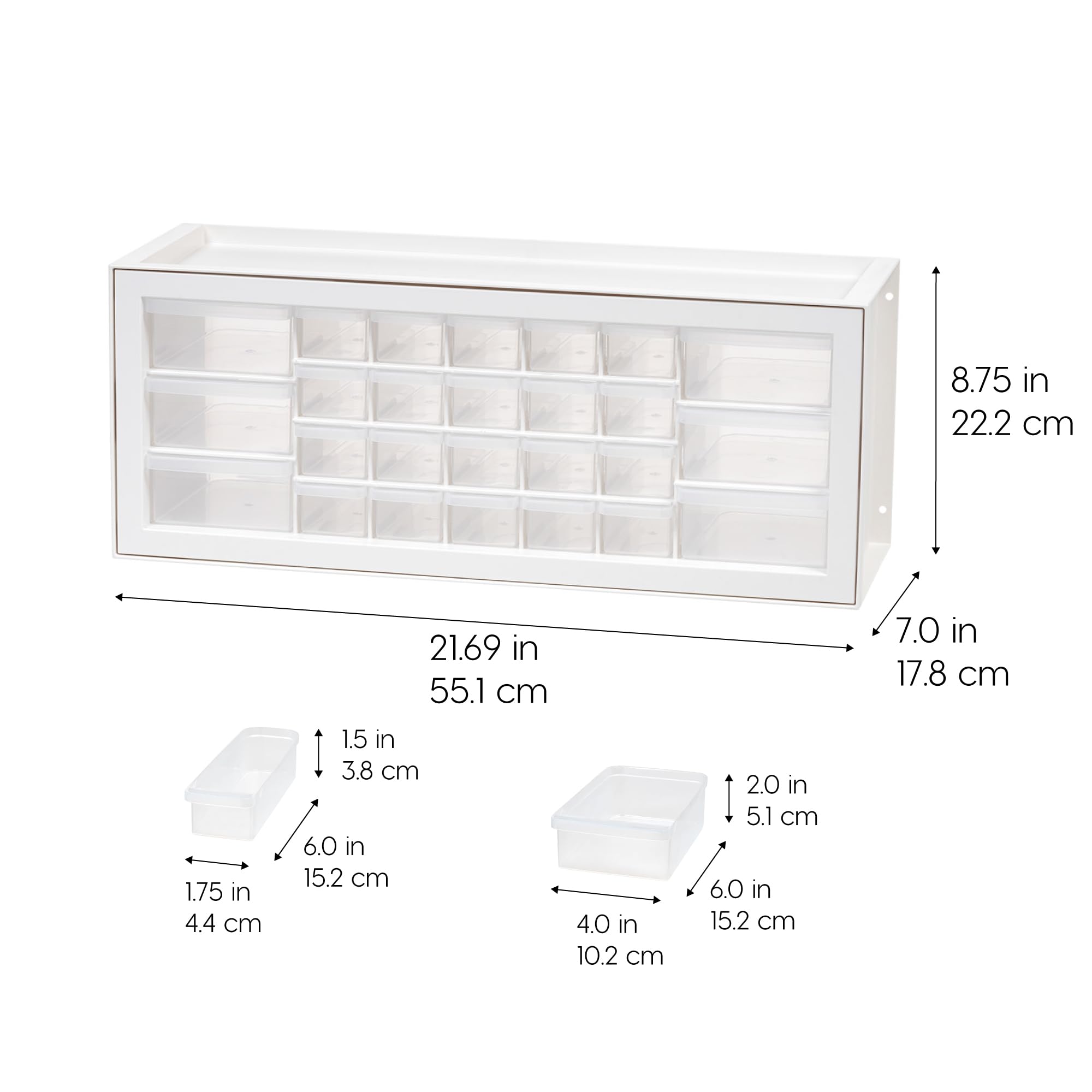 IRIS USA 26 Drawer Stackable Storage Cabinet for Hardware Crafts and Toys, 21.69-Inch W x 7-Inch D x 8.75-Inch H, White - Small Brick Organizer Utility Chest, Scrapbook Art Hobby Multiple Compartment