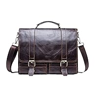 Men Leather Briefcase For Lawyers 13'' Laptop Handbag Large Vintage Business Messenger Bag Black