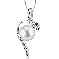 PEORA Sterling Silver Freshwater Cultured White Pearl Pendant Necklace and Earrings, Round Spiral Design