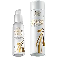 Vitamins Keratin Serum and Shampoo Kit - Weightless Heat Protectant Anti Frizz Serum and Protein Clarifying Shampoo Set for Color Treated Frizzy Dry Damaged Hair and Scalp - Shine and Gloss Boost