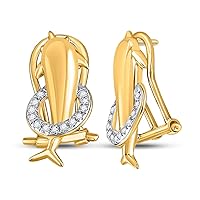The Diamond Deal 10kt Yellow Gold Womens Round Diamond Dolphin French-clip Stud Earrings 1/12 Cttw