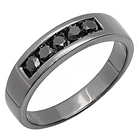 Dazzlingrock Collection 0.75 ctw. Round Black Diamond Mens 5 Stone Anniversary Wedding Band in 925 Sterling Silver