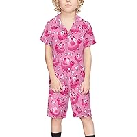 Pink Piggy Bank Boy's Beach Suit Set Hawaiian Shirts and Shorts Short Sleeve 2 Piece Funny