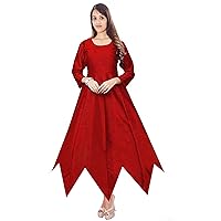 Beautiful Women's Tunic Art Dupien Poly Silk Handkerchief Dress Top Casual Frock Suit Red Color Wedding Wear Plus Size (XLarge)