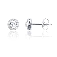 Sterling Silver Round 3mm Halo Solitaire Stud Earrings