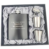 Trophy Husband Funny Flask Set, Funny Gifts for Husband from Wife, Birthday Gifts for Husband from Wife, 11th Steel Gifts for Him, Gag Gift Husband, Bday Gifts for Husband, Valentines Gift for Husband