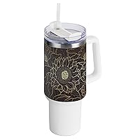 KLL Vacuum Coldee Tumbler with Lid and Straw Reusable Water Bottle Wide Mouth To Go Coffee Mug Gifts for Women Men Him Her Sunflower Line Arts
