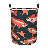 Salmon Round waterproof laundry basket,foldable storage basket,laundry Hampers with handle,suitable toy storage