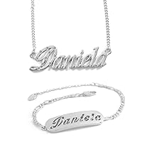Daniela Name Necklace & Bracelet 18K White Gold Plated Gift Set Dainty Necklace - Jewelry Gift Women, Girlfriend, Mother, Sister, Friend
