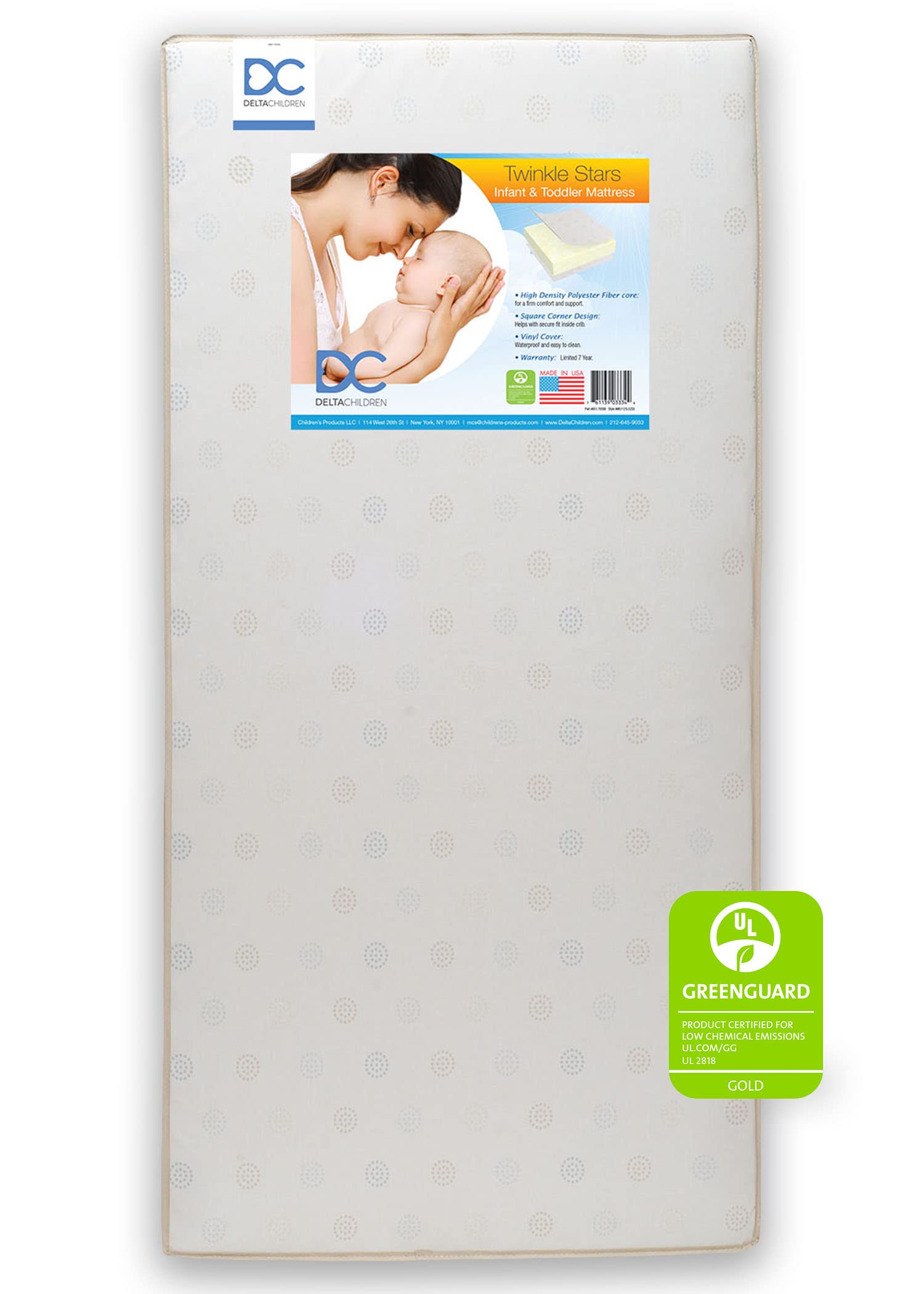 Delta Children Twinkle Stars Dual Sided - Premium Sustainably Sourced Fiber Core Crib and Toddler Mattress - Waterproof - GREENGUARD Gold Certified...