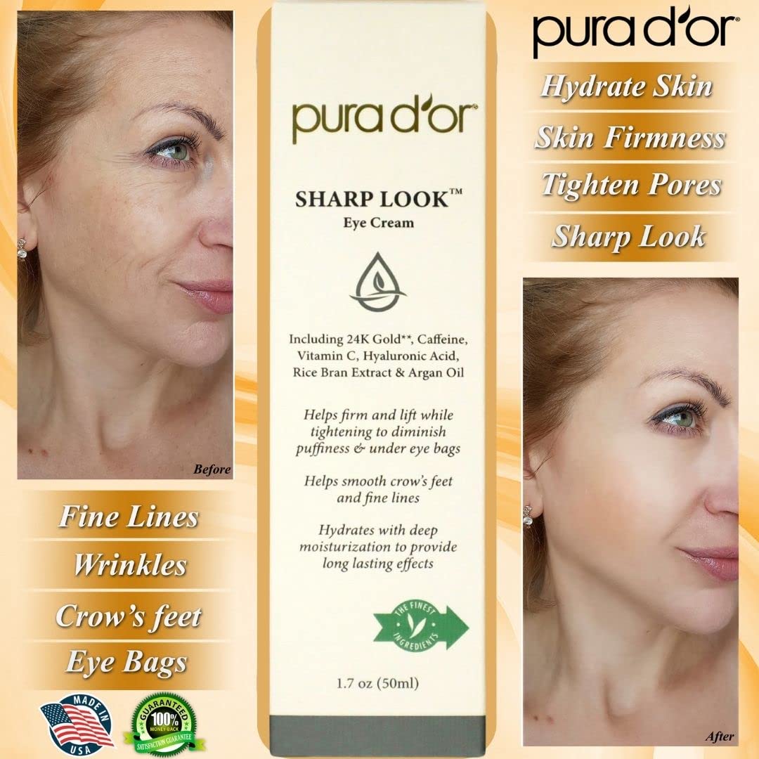 PURA D'OR Sharp Look Eye Cream (1.7oz) Youth-Enhancing Eye Cream For Firm Lift and Reduced Appearance of Wrinkles and Fine Lines, Puffiness and Under Eye Bags With 24K Gold