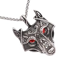 Mens Stainless Steel Viking Celtic Wolf Head Pendant Necklace 4 Eye Color