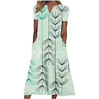 YZHM Sundress with Sleeves Women Summer Casual Dress Pockets Midi Beach Vacation Dress Flower Print Flowy A Line Dress
