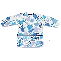Kids Art Smock Painting Toddler Smock Long Sleeve with 3 Pockets for Kids Art Painting Activity Kitchen Crafts (Blue)