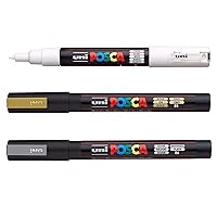 Posca PC-3M Paint Marker Pens - Glass Metal Pen - Set of White, Gold and Silver