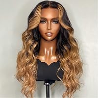Ombre Brown Highlight Brazilian Remy Human Hair Body Wave 4X4 Lace Closure Wigs Glueless Loose Natural Wavy 13X4 Lace Front Wigs With Pre Plucked Baby Hair 5X5 Transparent HD Lace Closure Wigs-26inch 180% 13X4 Lace Front Wig