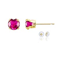 Solid 14K Gold or 14K Gold Plated 925 Sterling Silver Yellow, White or Rose Gold 6mm Round Genuine Gemstone Birthstone Stud Earrings