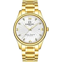 Carnival Men's Automatic Mechanical Business Watch Analog Luminous Calendar Stainless Steel Band (All Gold White)