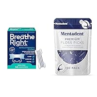 Breathe Right Extra Strength Clear 44 Count Nasal Strips & Mentadent 150 Count Double Thread Floss Picks Bundle