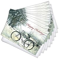 Vintage Bicycle Snow Scene Holiday New Years Greeting Cards | 20 Pack Bulk Set + 20 Envelopes (4x6)