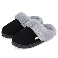 NineCiFun Women's and Men's Suede House Slippers Slip on Fuzzy Slippers with Faux Fur Lining Indoor Outdoor Home Shoes with Rubber Sole