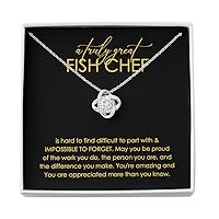 Fish Chef Necklace Silver Plated Love Knot - A Truly Great - Thank You Retirement Appreciation Cooking Sushi Sashimi Kitchen