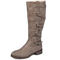 Journee Collection Womens Carly Riding Boot with Almond-Toe and Zig Zag Lace Detail, Taupe (Wide Calf), 8.5