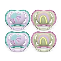 Ultra Air Pacifier - 4 x Light, Breathable Baby Pacifiers for Babies Aged 0-6 Months, BPA Free with Sterilizer Carry Case, SCF085/51