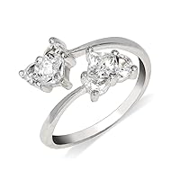 JewelryWeb Solid 925 Sterling Silver Elegant Adjustable Cubic Zirconia Invisible Heart Toe Ring (10mmx15mm)