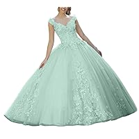 Women's Tulle Quinceanera Dress Appliques Beads Backless Party Princess Sweet 16 Ball Gown