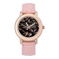 Coffee-Beans Classic Watches for Women Funny Graphic Pink Girls Watch Easy to Read