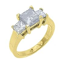 14k Yellow Gold Princess Cut Past Present Future 3 Stone Diamond Ring 2.50 Carats