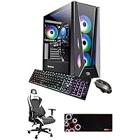 iBUYPOWER Trace 5 MR 178i Gaming PC Desktop Computer, Intel i7-11700F, 16GB DDR4 RAM Bundle with Deco Gear Ergonomic Foam Gaming Chair with Adjustable Head and Gaming Mouse Pad, E2IBP178I