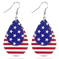 4th of July Earrings for Women Leather Patriotic Dangle American Flag Jewelry Girl Memorial Independence Day Fourth of July Outfits Accessories