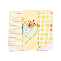 Spasilk Hooded Towel Set for Newborn Boys and Girls, Soft Terry Towel Set, Pack of 3, Yellow Ark