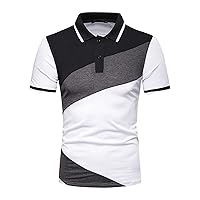 T-Shirts for Man,Short Sleeve Button Polo Shirt Summer Patchwork Button Top Regular Fit Blouse Outdoor Blouse
