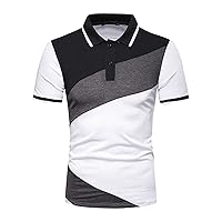 Mens Polo Shirt with 1/4 Button Lapel Slim Fit Short Sleeve Golf Shirts for Men Fashion Patchwork Tshirt Tops