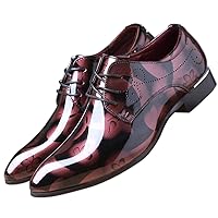 Men Fashion Shoes Dress Pointed Toe Floral Patent Leather Lace Up Oxford Black Brown Red Grey
