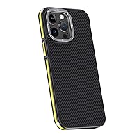 Magnetic Case for iPhone 15 Pro Max/15 Pro/15 Plus/15, Genuine Carbon Fiber Cover with Metal Lens Camera Protection Wireless Charging Shell,Yellow,15 Pro Max''