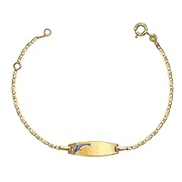14k Yellow Gold 5.75 Inch Blue Dolphin Enamel Baby Id Bracelet Jewelry for Women