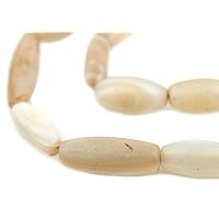TheBeadChest Old Nigerian White Agate Beads 11-15mm African Oval Gemstone 28 Inch Strand Handmade