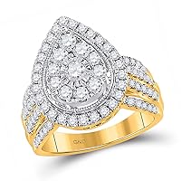 The Diamond Deal 14kt Yellow Gold Womens Round Diamond Teardrop Pear Cluster Ring 1-1/2 Cttw