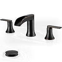 Waterfall Faucet Brass Bathroom Sink Faucet 3 Hole, Oil Rubbed Bronze Faucet for Bathroom Sink 2 Handle, Widespread 8 Inch Vanity Faucet Farmhouse Bathroom Faucets with Pop Up Drain Water Hose