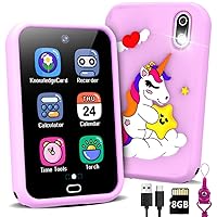 Unicorn Kid Toy Smart Phone for Boy Girl Age 3 4 5 6 7 8 with Dual Camera 28 Puzzle Game 8G TF Card Music Video Play Audible Story Knowledge Card Toddler Learning Play Phone Christmas Birthday Gifts