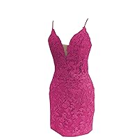 V Neck Short Tight Cocktail Party Homecoming Dresses for Women Girls Spaghetti Straps Lace 2024